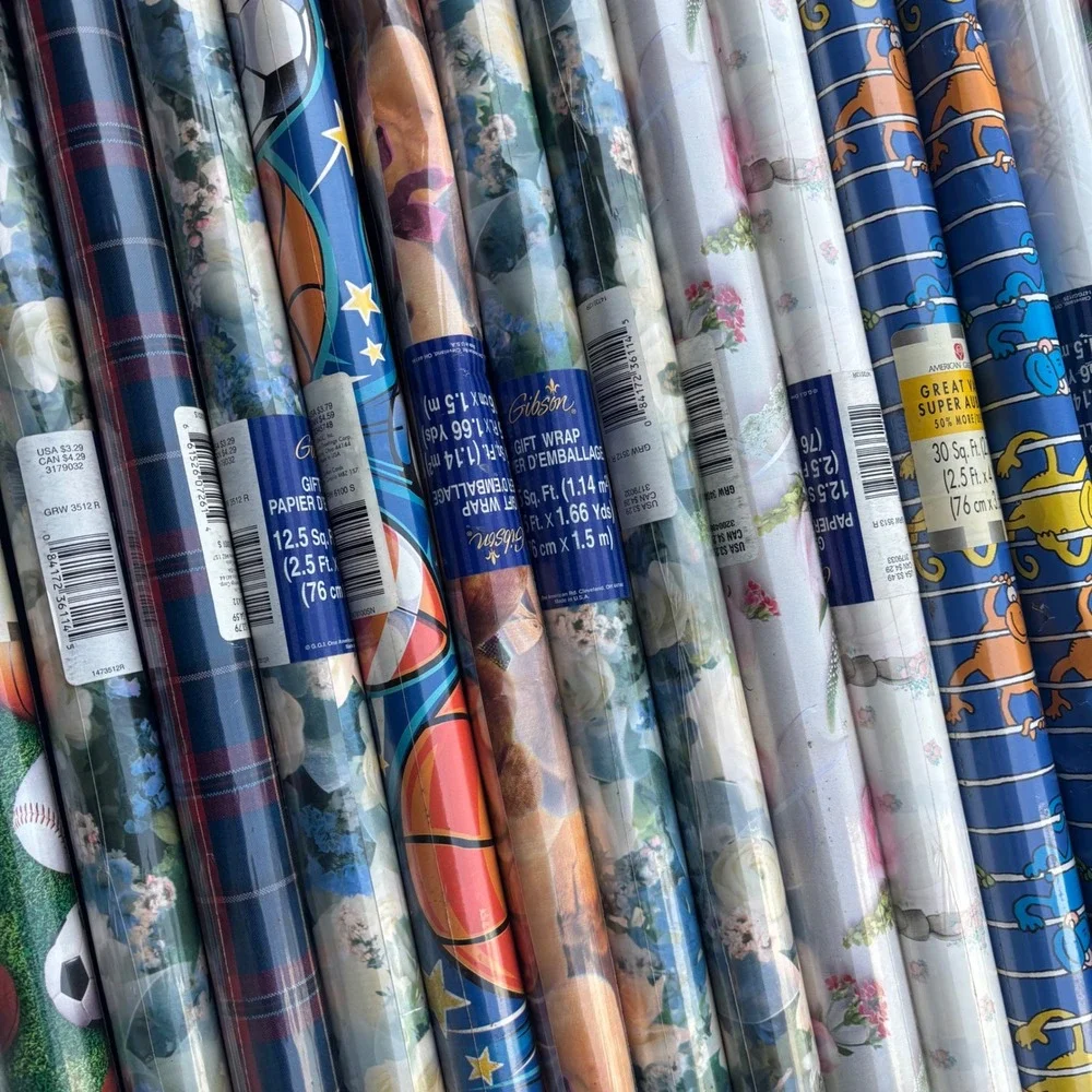 Lot 24 Rolls Gift Wrap Gibson American‎ Greetings VTG Deadstock Floral Sports